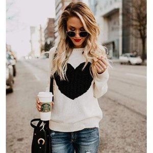 Love Heart Pullover Sweater in Cream Color